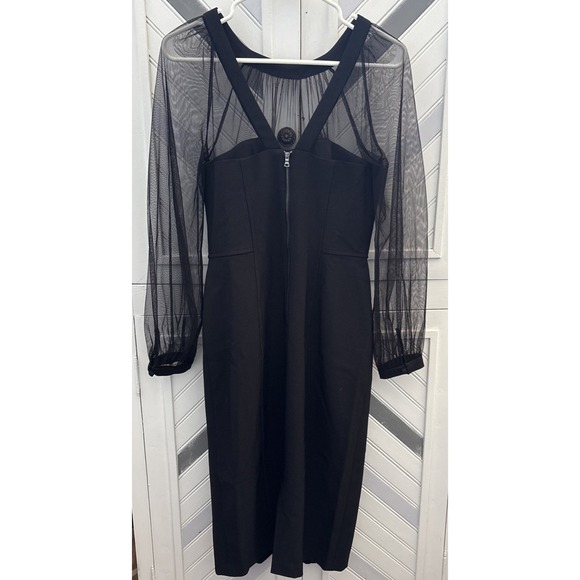Maggy London Women's Size 6 Black Fishnet Mesh Long Sleeve Mid Length Dress - Picture 10 of 14
